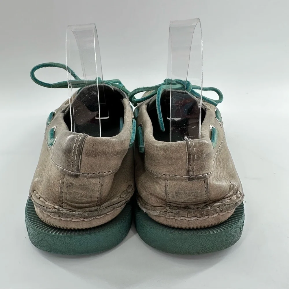 Sperry topsiders mens boat shoes size 9 gray teal leather preppy